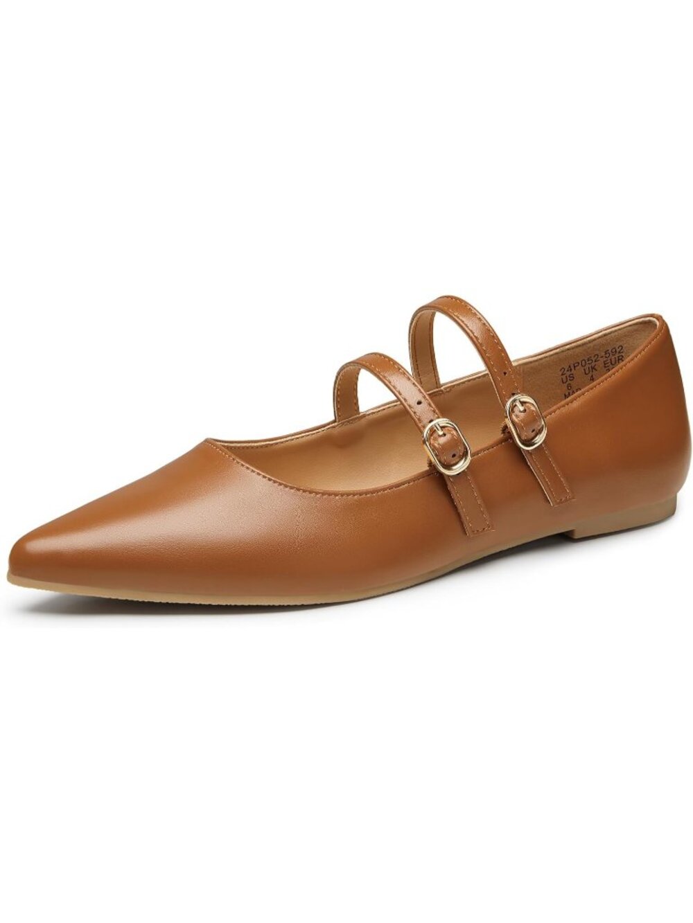 Women's Brown Mary Jane Shoes Women Closed Pointed Toe Ballet Flats Comfortable